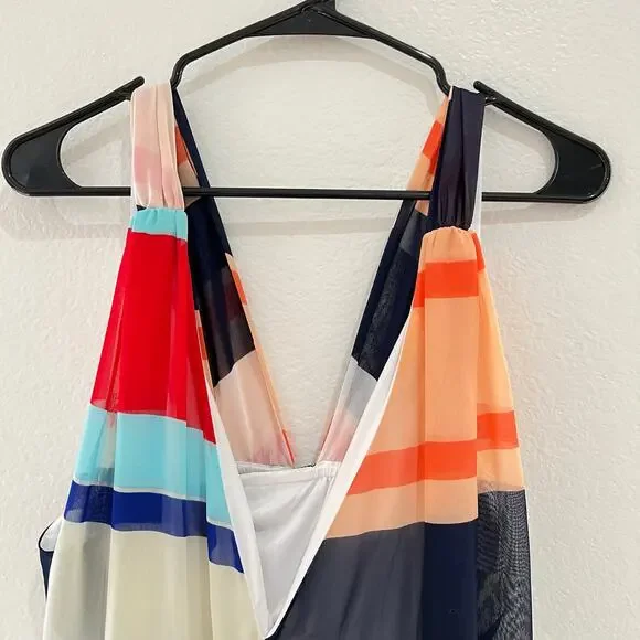 NWT Lane Bryant Cascade Striped Maxi Dress Chiffon Multicolor Cross Back Size 24 - Picture 6 of 14